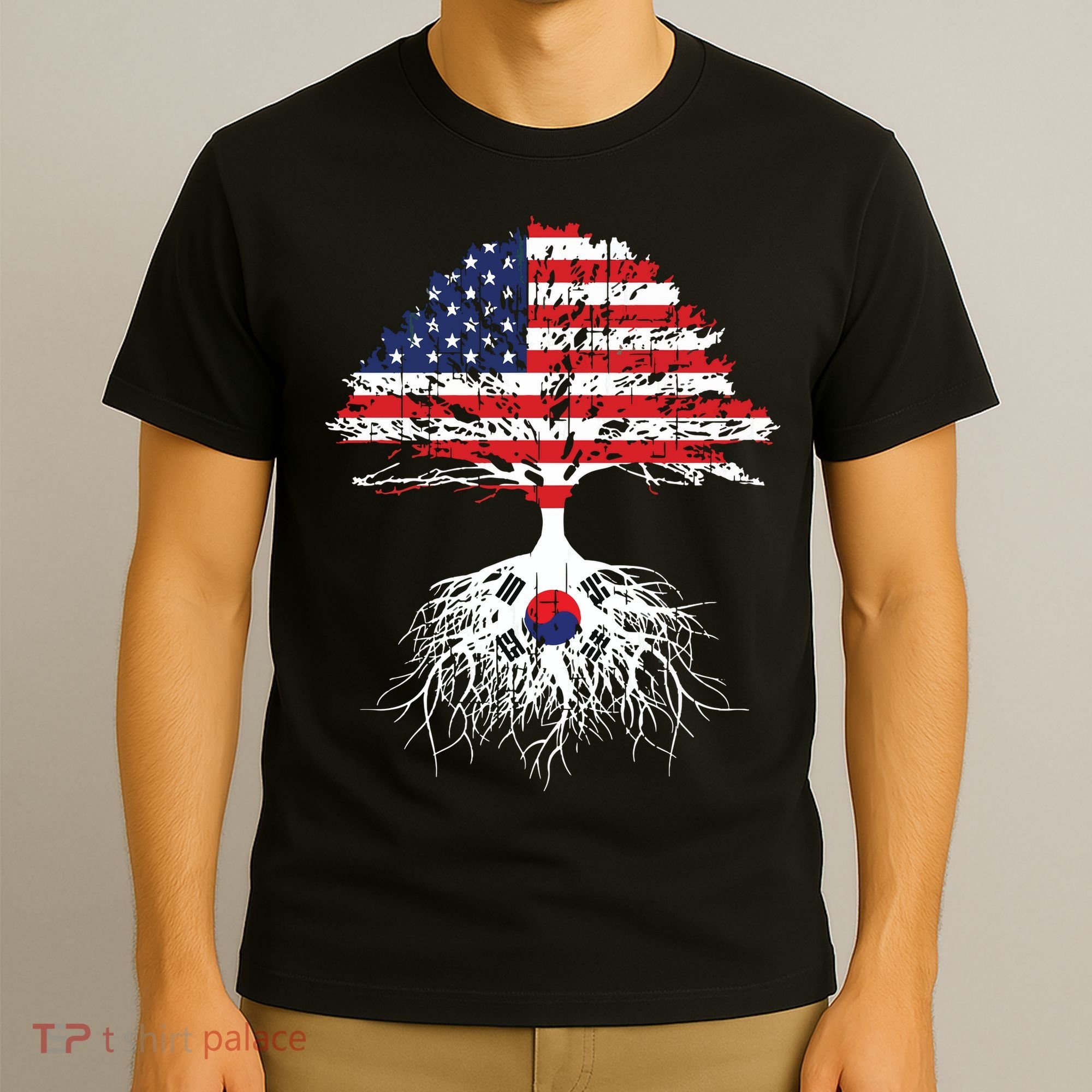 Korean Roots Korean American Korea Flag Men Women T-Shirt