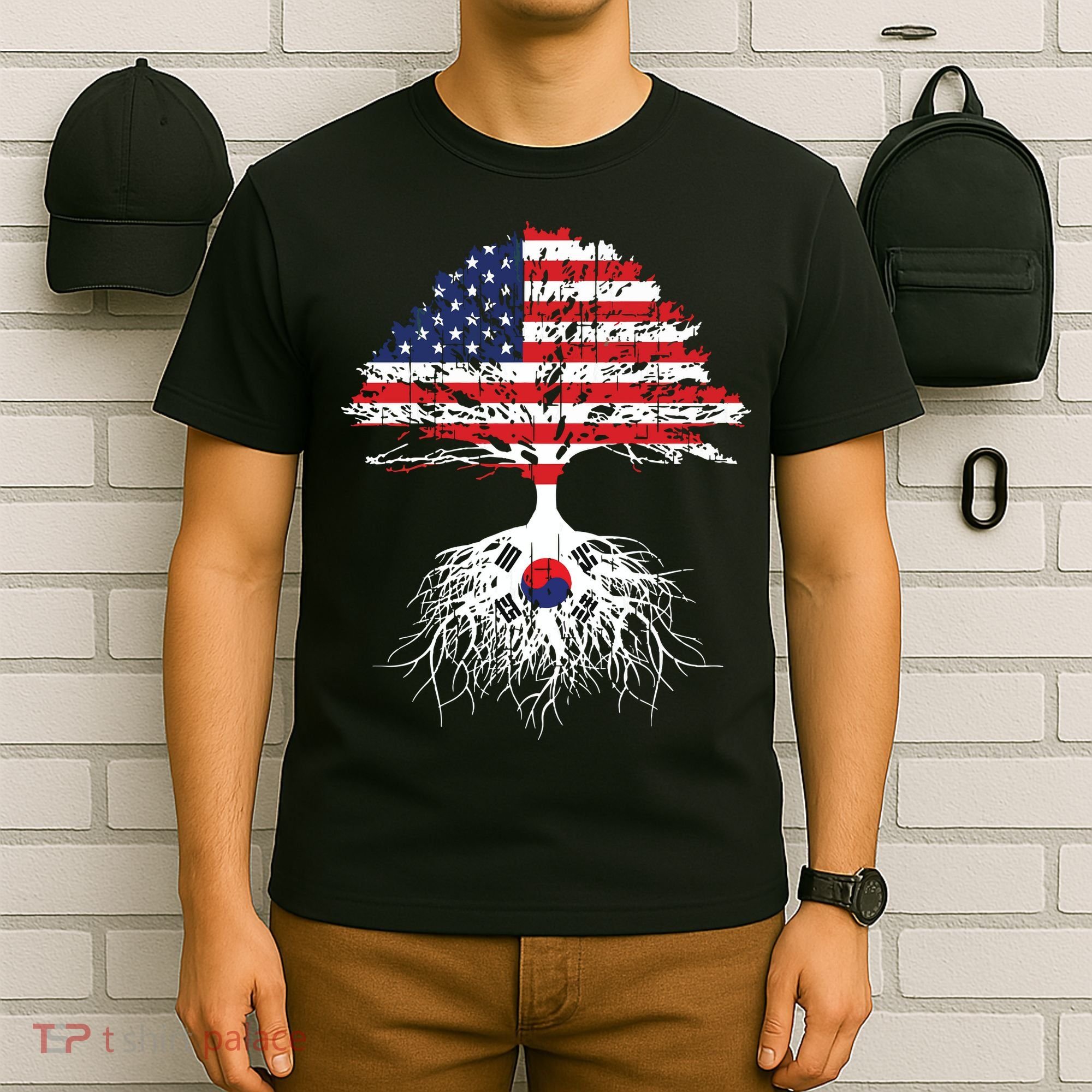 Korean Roots Korean American Korea Flag Men Women T-Shirt