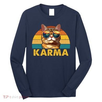 Karma Retro Vintage Sunset Cat Long Sleeve Shirt