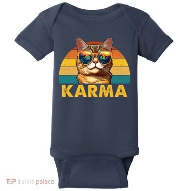Karma Retro Vintage Sunset Cat Baby Bodysuit