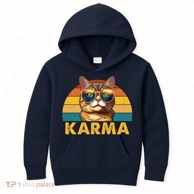Karma Retro Vintage Sunset Cat Kids Hoodie
