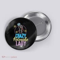 Karaoke Singer 80s Retro Crazy Karaoke Lady Button thumb 0