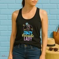 Karaoke Singer 80s Retro Crazy Karaoke Lady Women's Tank Top thumb 2