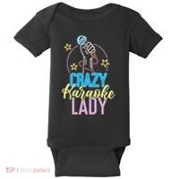 Karaoke Singer 80s Retro Crazy Karaoke Lady Baby Bodysuit thumb 0