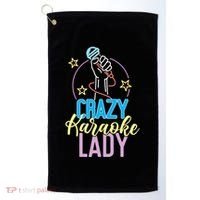 Karaoke Singer 80s Retro Crazy Karaoke Lady Golf Towel thumb 0