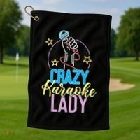 Karaoke Singer 80s Retro Crazy Karaoke Lady Golf Towel thumb 1