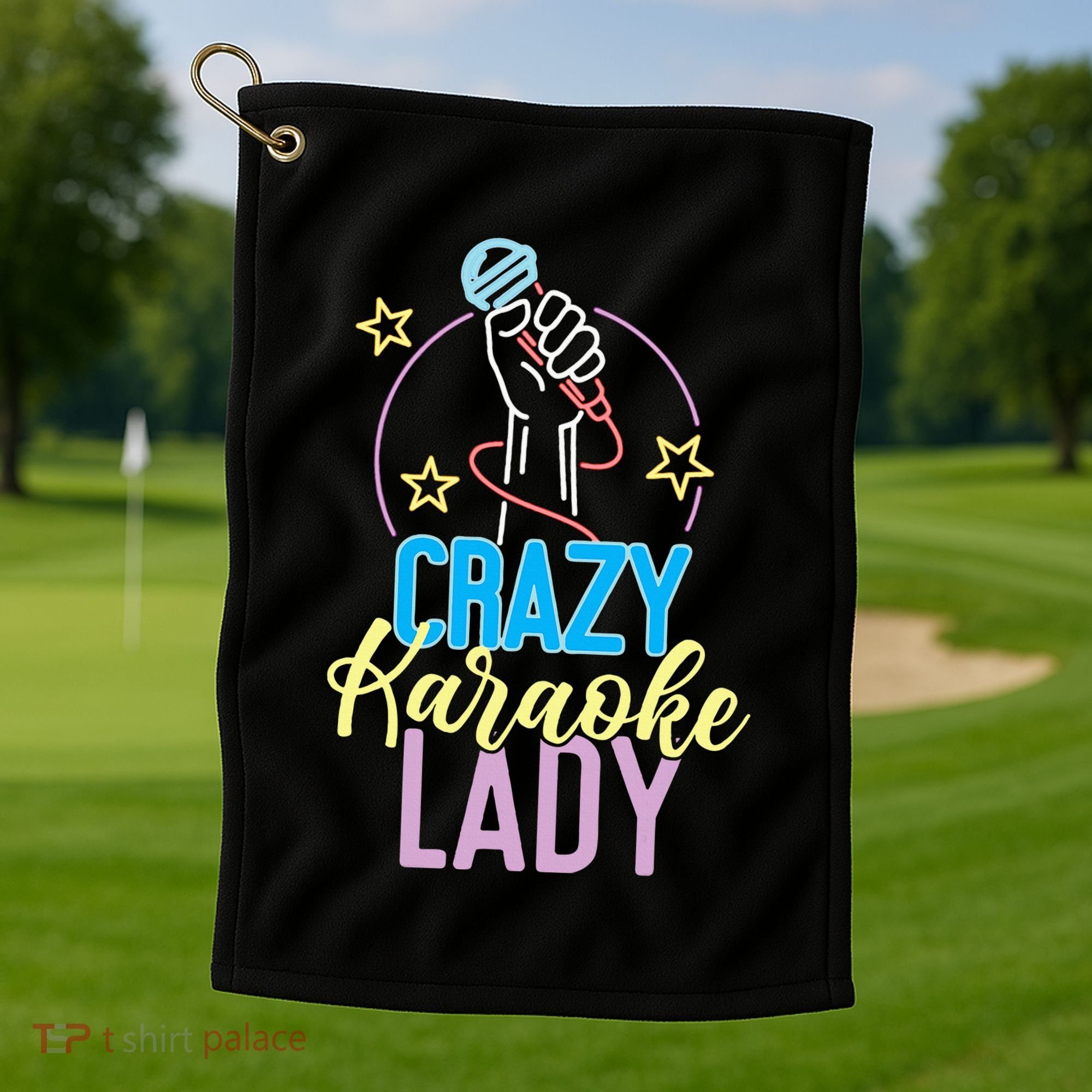 Karaoke Singer 80s Retro Crazy Karaoke Lady Golf Towel