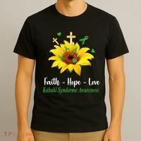 Kabuki Syndrome Awareness Faith Hope Love Sunflower T-Shirt thumb 3