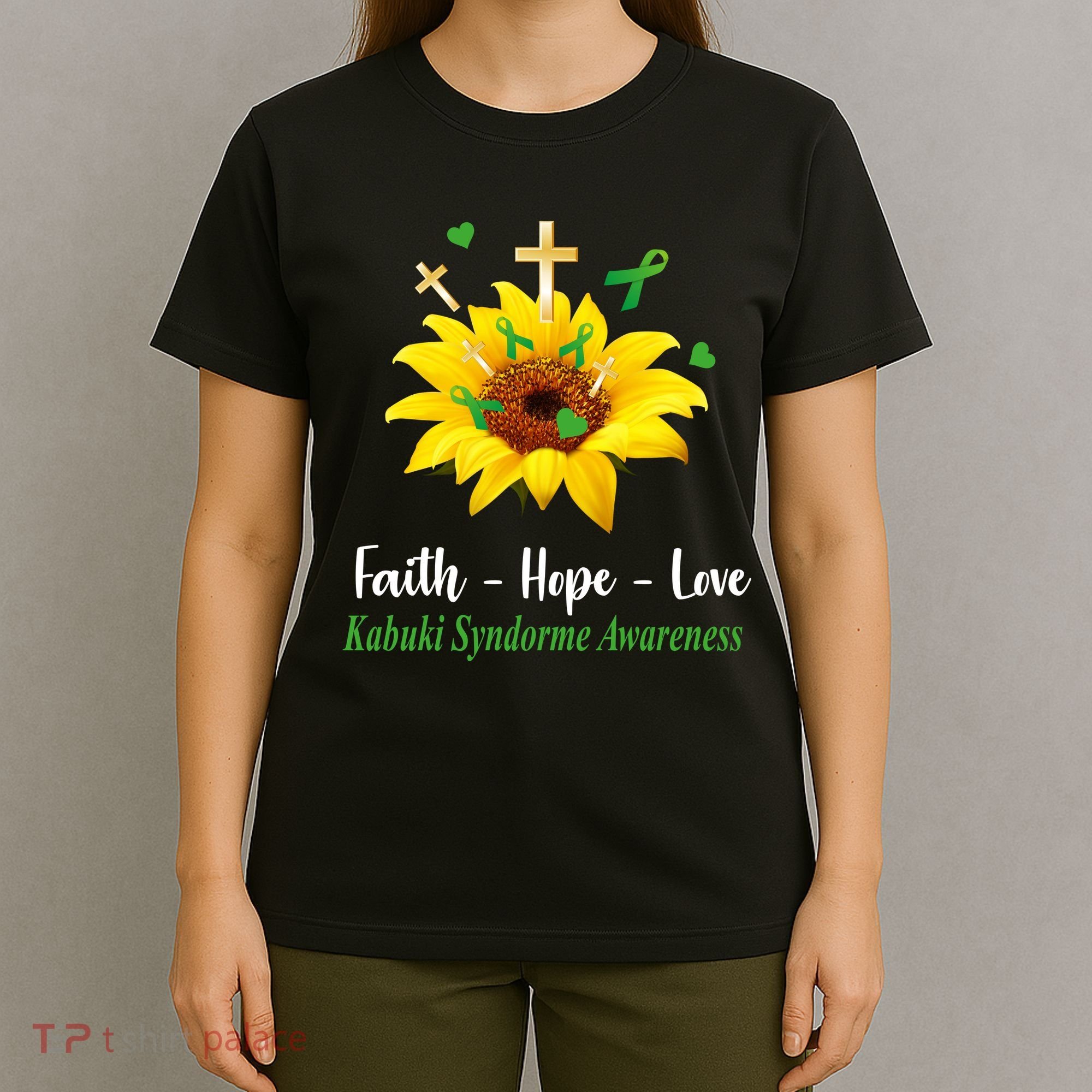 Kabuki Syndrome Awareness Faith Hope Love Sunflower T-Shirt
