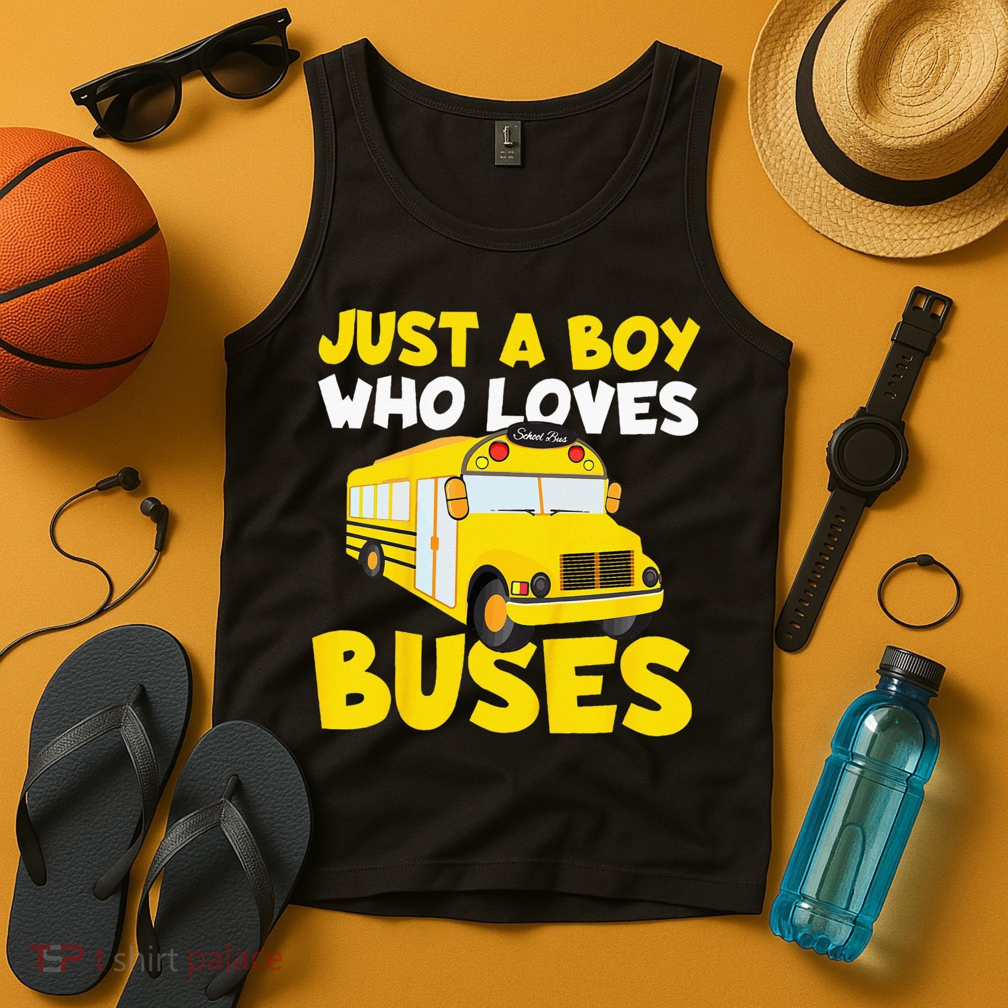 Kids School Bus Costume Just A Boy Who Loves Buses Tank Top