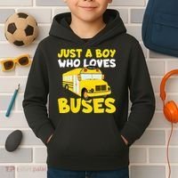 Kids School Bus Costume Just A Boy Who Loves Buses Kids Hoodie thumb 2