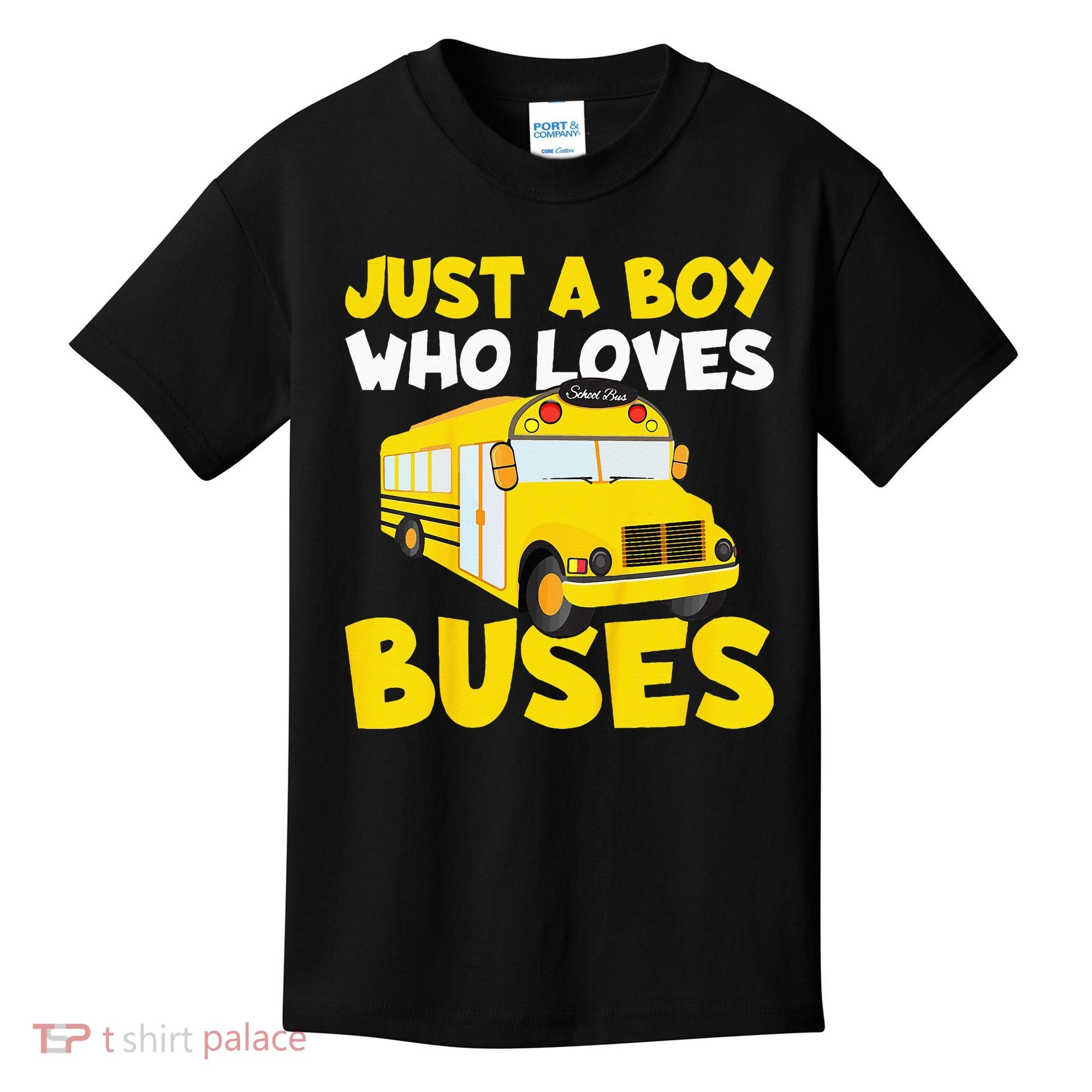 Kids School Bus Costume Just A Boy Who Loves Buses Kids T-Shirt