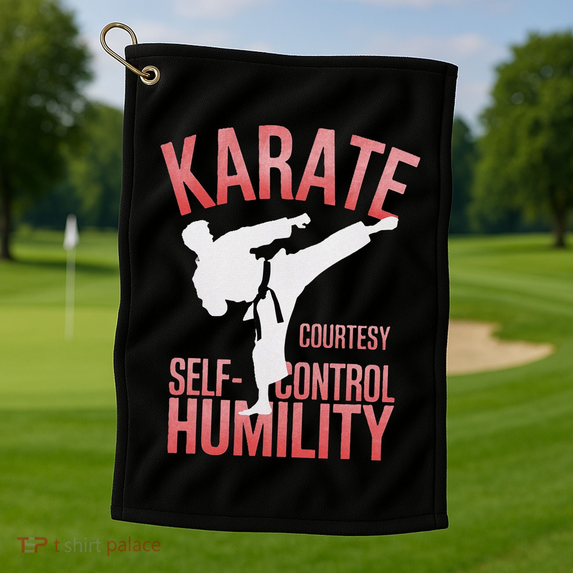 Karate Silhouette Courtesy & Discipline Golf Towel