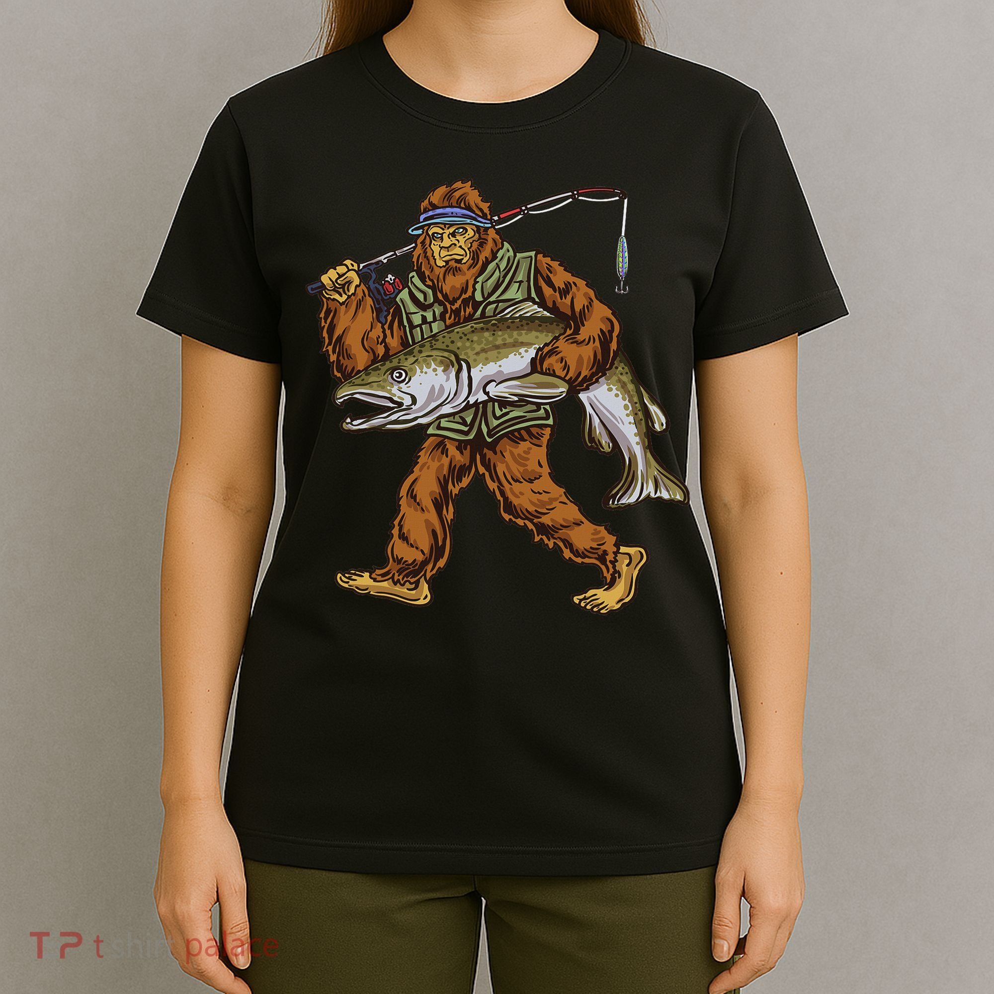 King Salmon Fishing Trout Hunting Bigfoot Fishermen T-Shirt