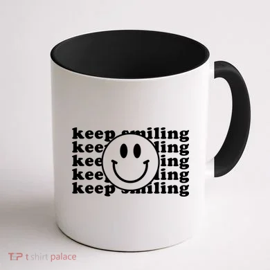 Keep Smiling Happy Face Coffee Mug back