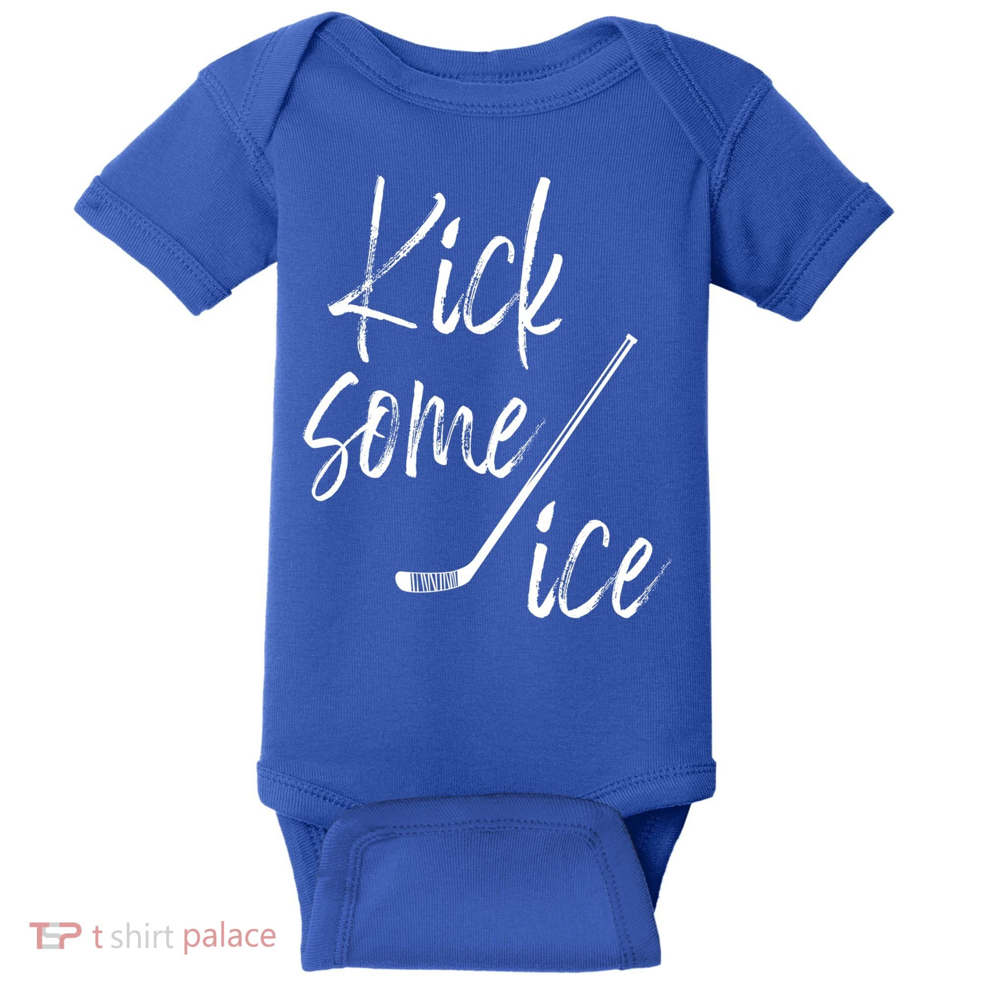 Kick Some Ice Hockey Quote Hockey Stick Meaningful Gift Baby Bodysuit