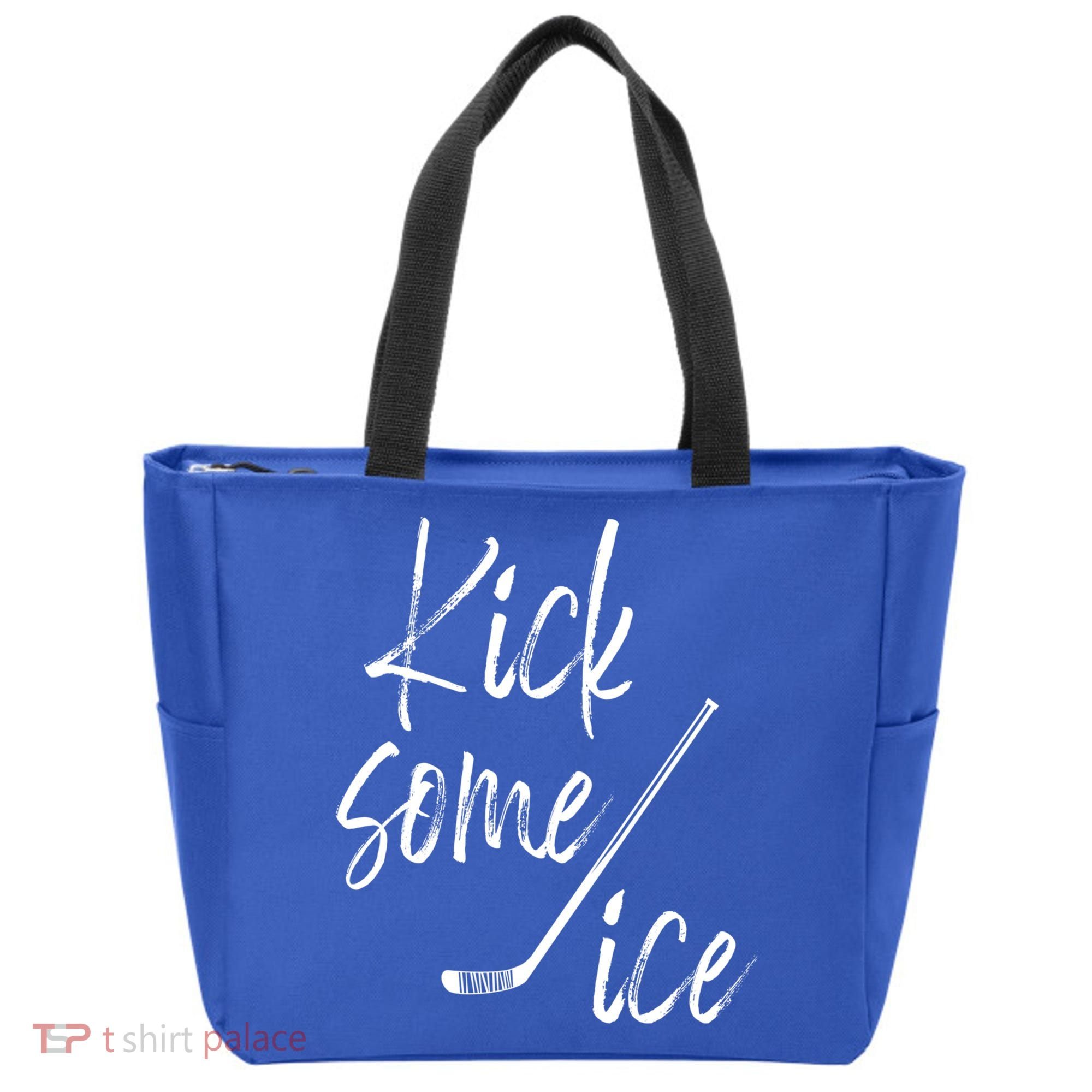 Kick Some Ice Hockey Quote Hockey Stick Meaningful Gift Tote Bag