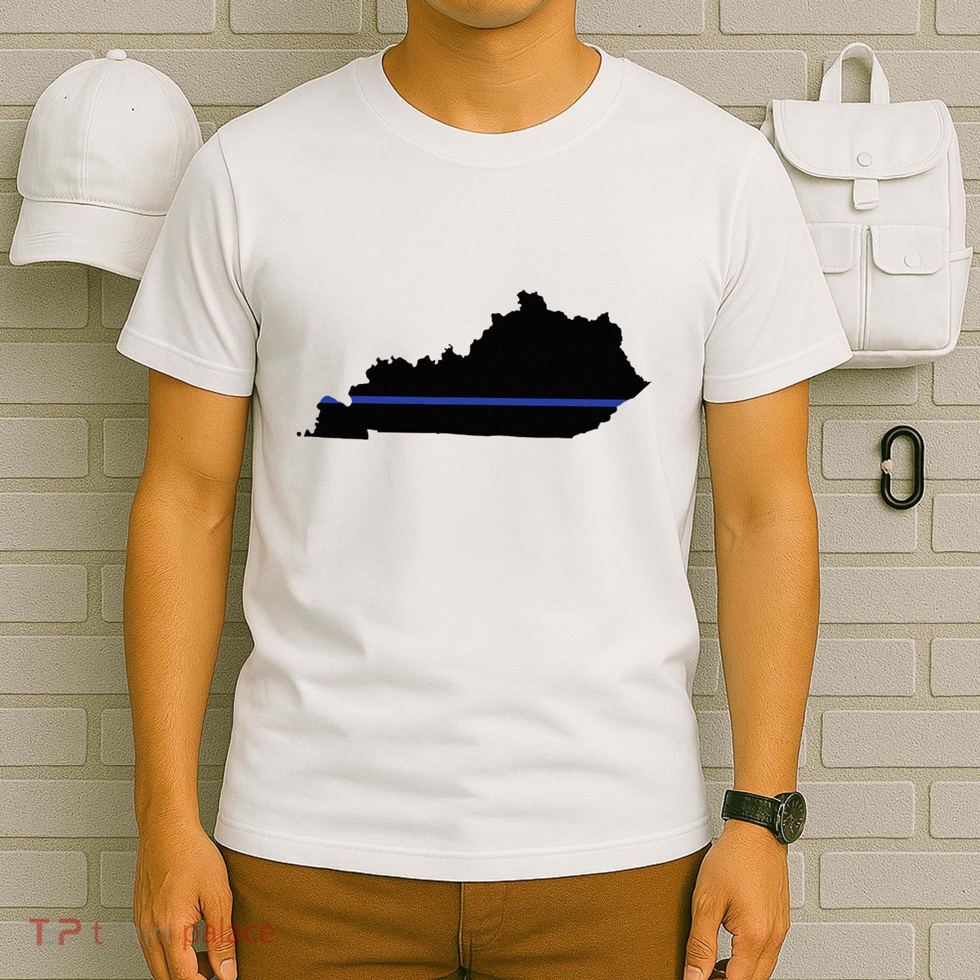 Kentucky State Map Police Law Enforcement Blue Line T-Shirt