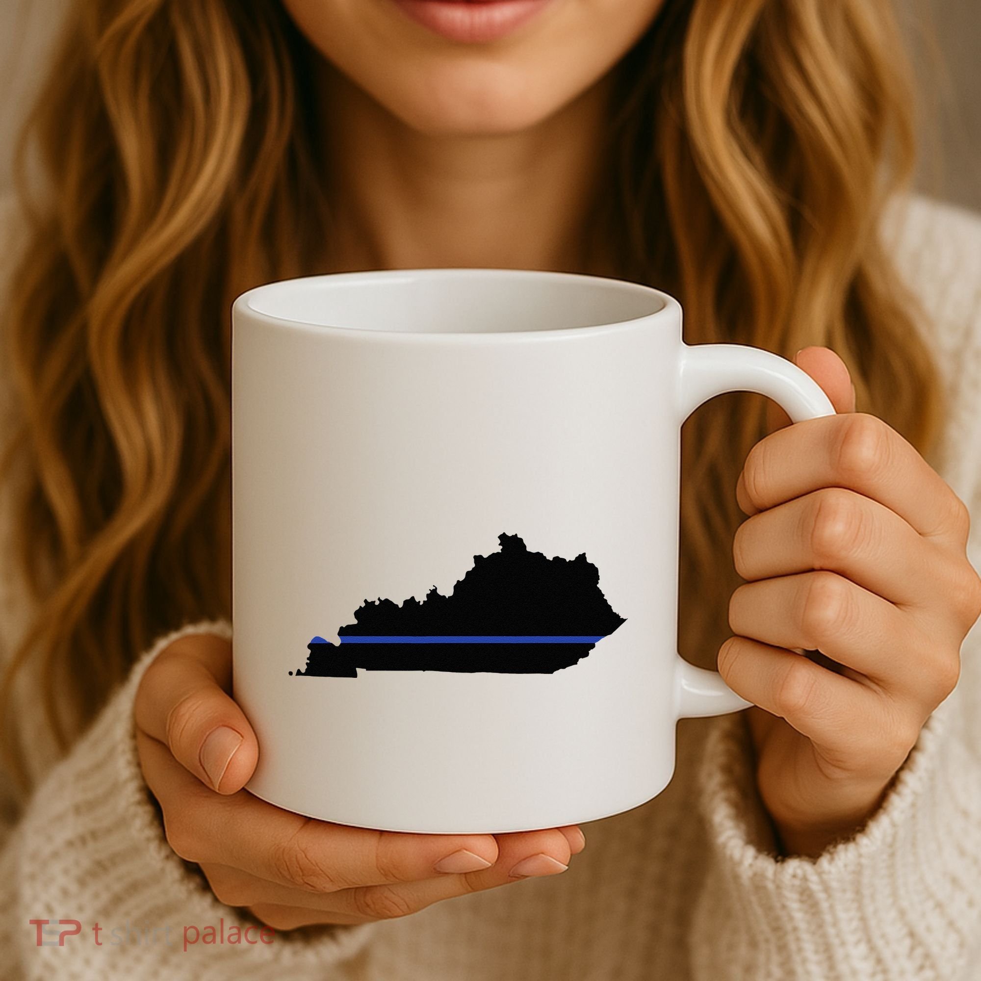 Kentucky State Map Police Law Enforcement Blue Line Coffee Mug