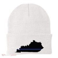 Kentucky State Map Police Law Enforcement Blue Line Beanie thumb 0