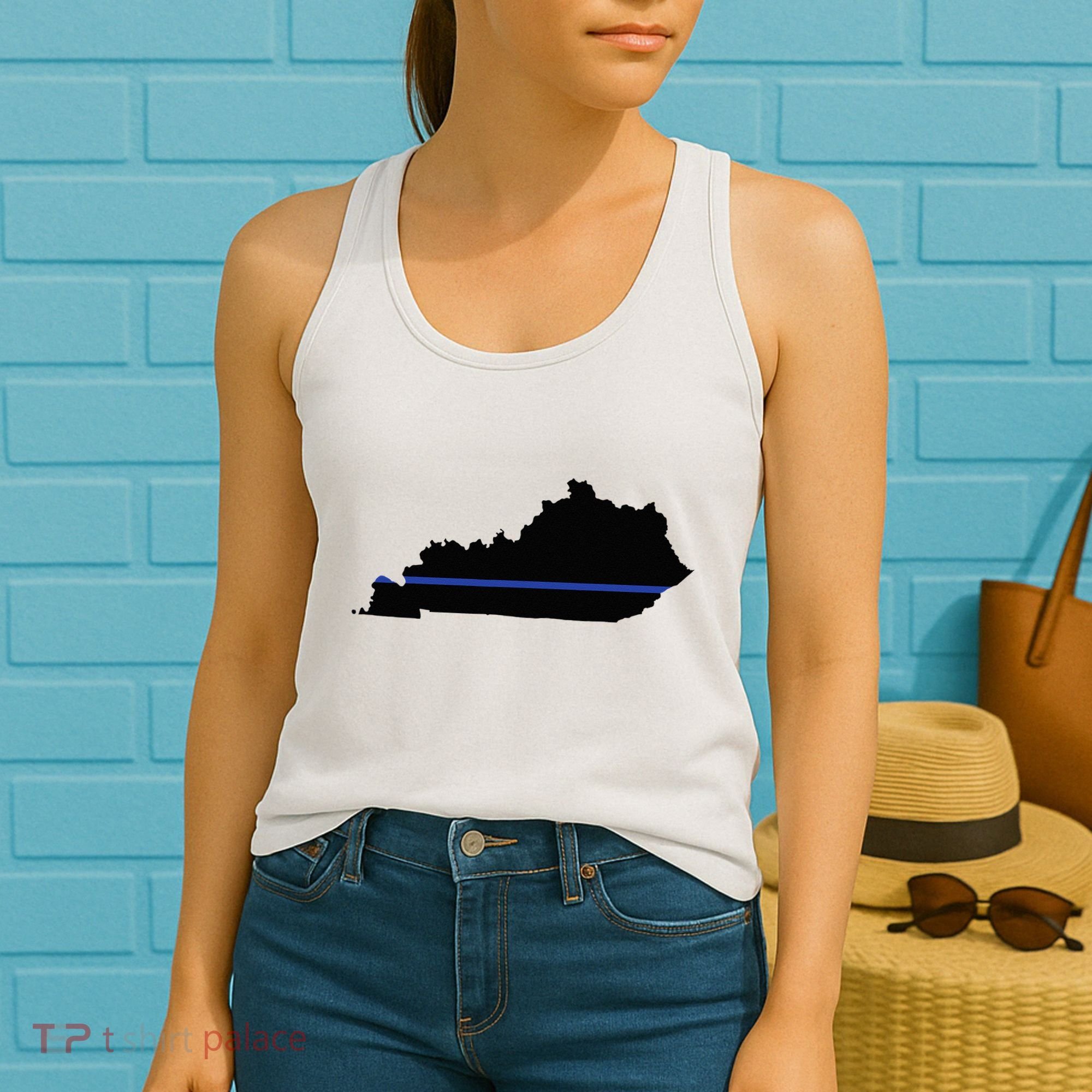 Kentucky State Map Police Law Enforcement Blue Line Women's Tank Top