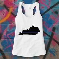 Kentucky State Map Police Law Enforcement Blue Line Women's Tank Top thumb 3
