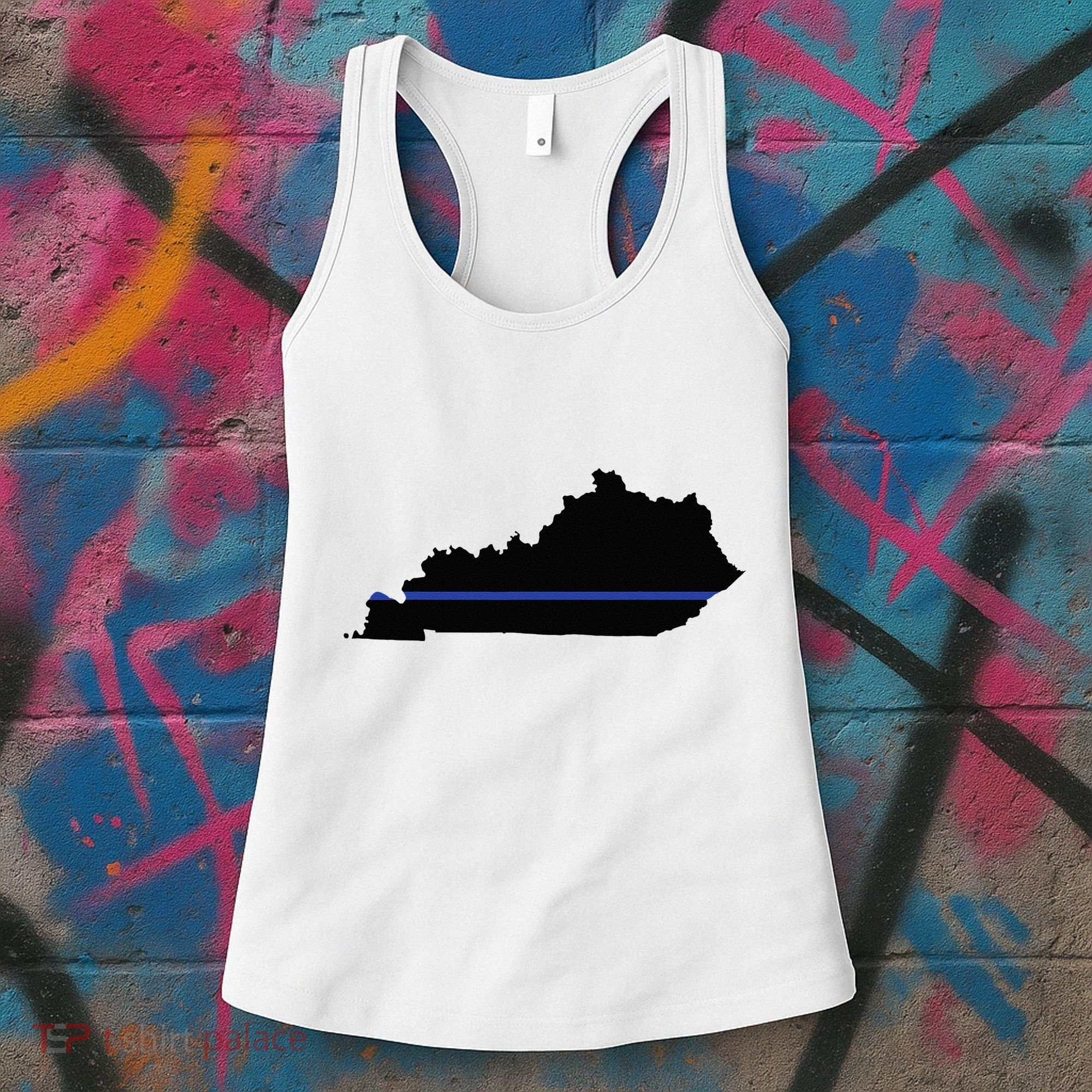 Kentucky State Map Police Law Enforcement Blue Line Women's Tank Top
