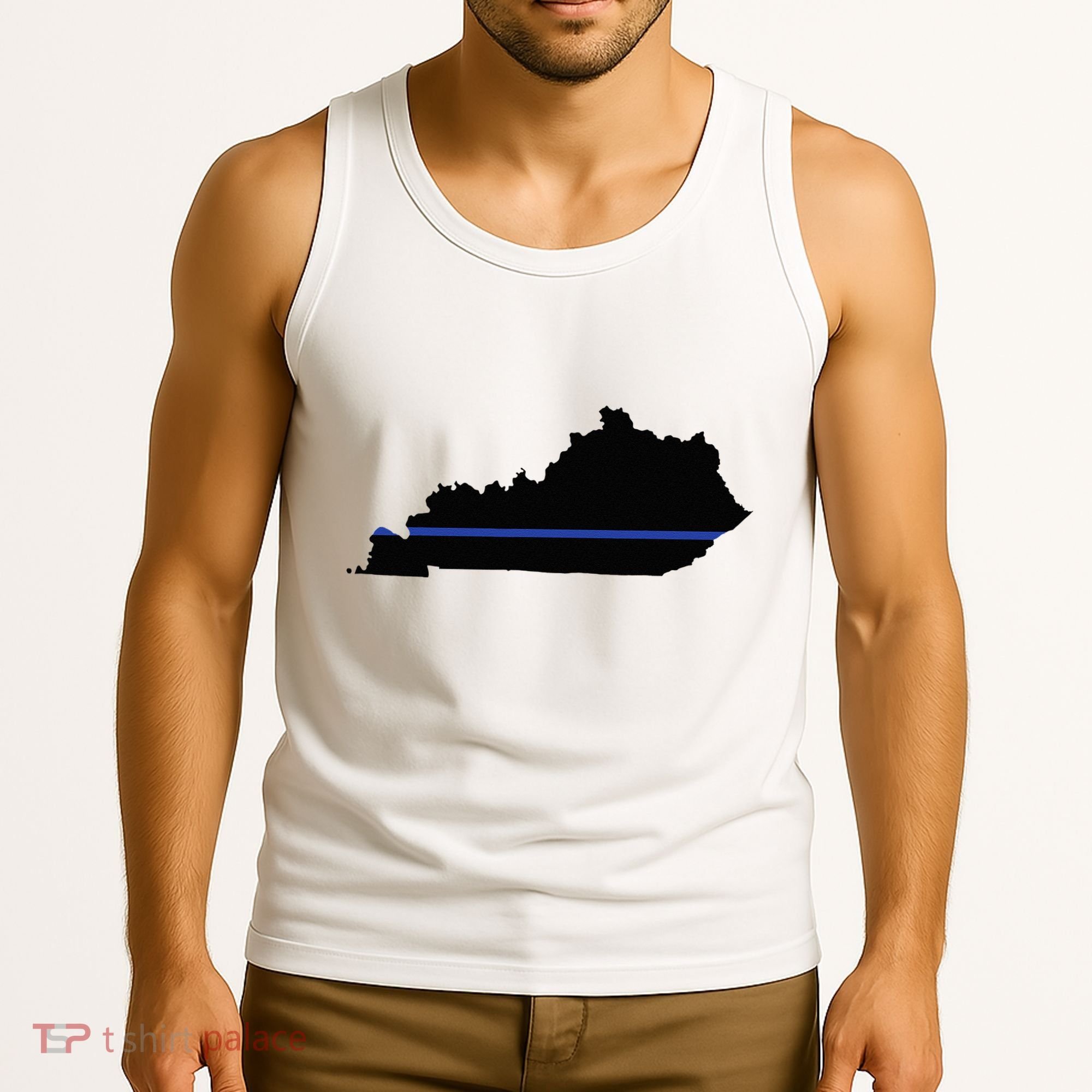 Kentucky State Map Police Law Enforcement Blue Line Tank Top