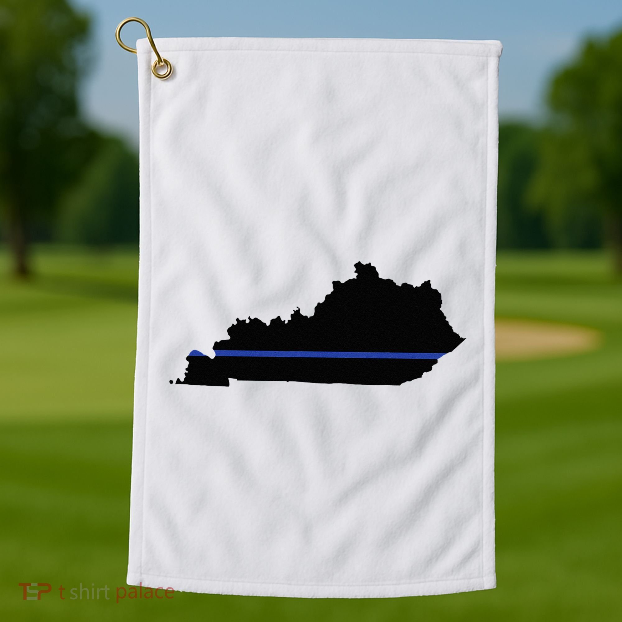 Kentucky State Map Police Law Enforcement Blue Line Golf Towel
