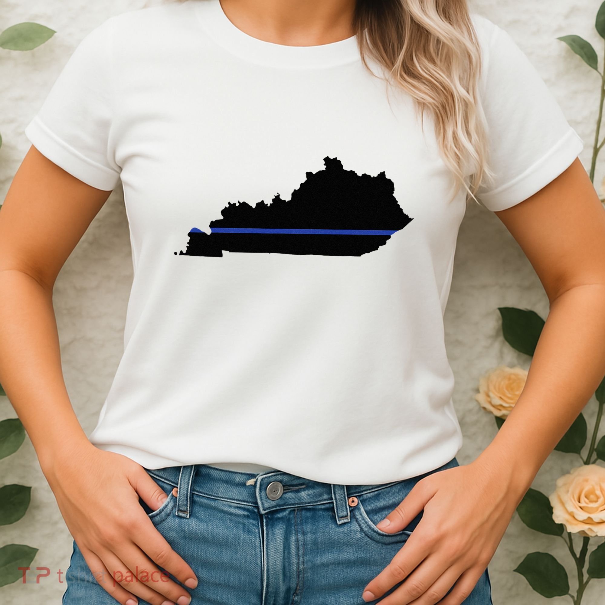 Kentucky State Map Police Law Enforcement Blue Line Women's T-Shirt