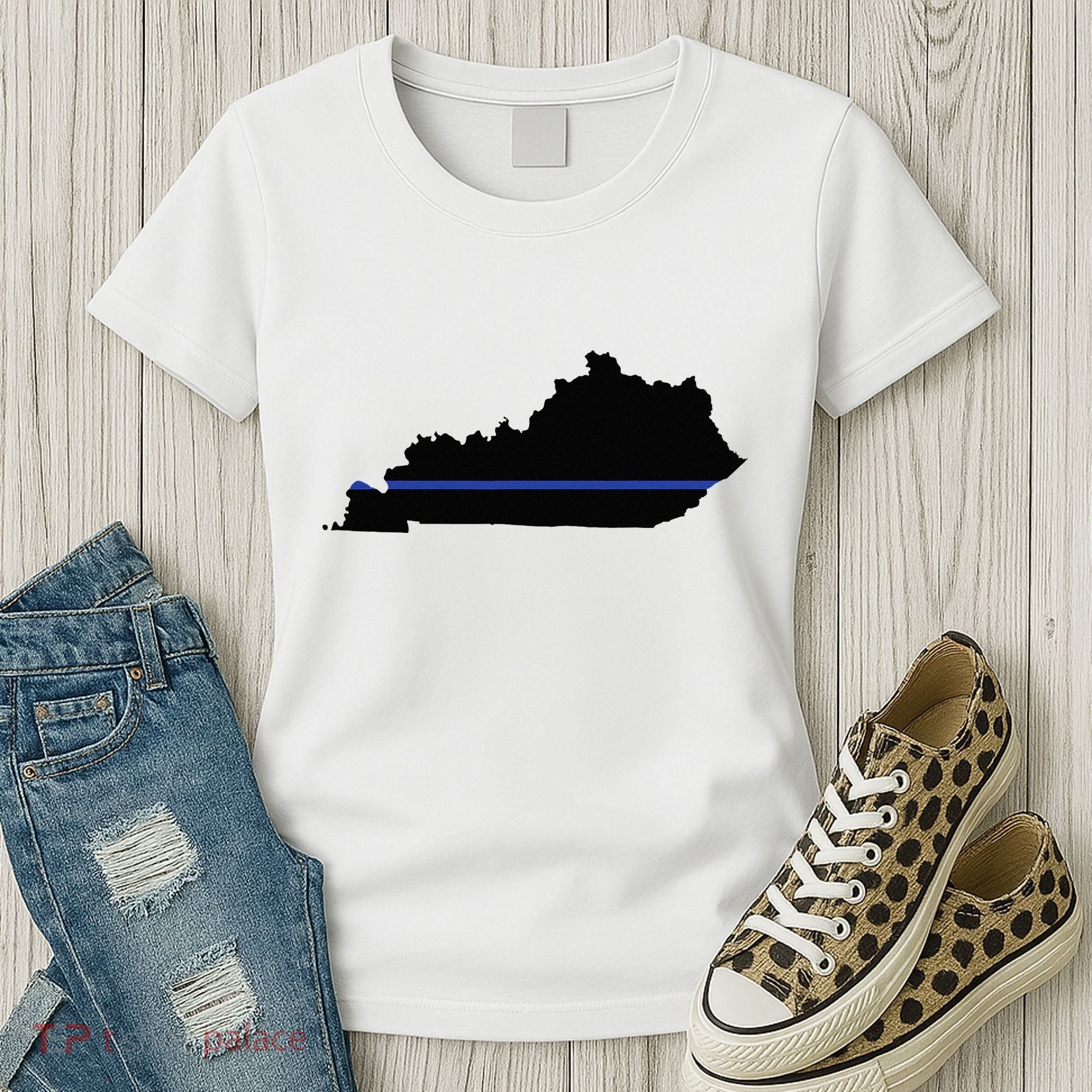 Kentucky State Map Police Law Enforcement Blue Line Women's T-Shirt