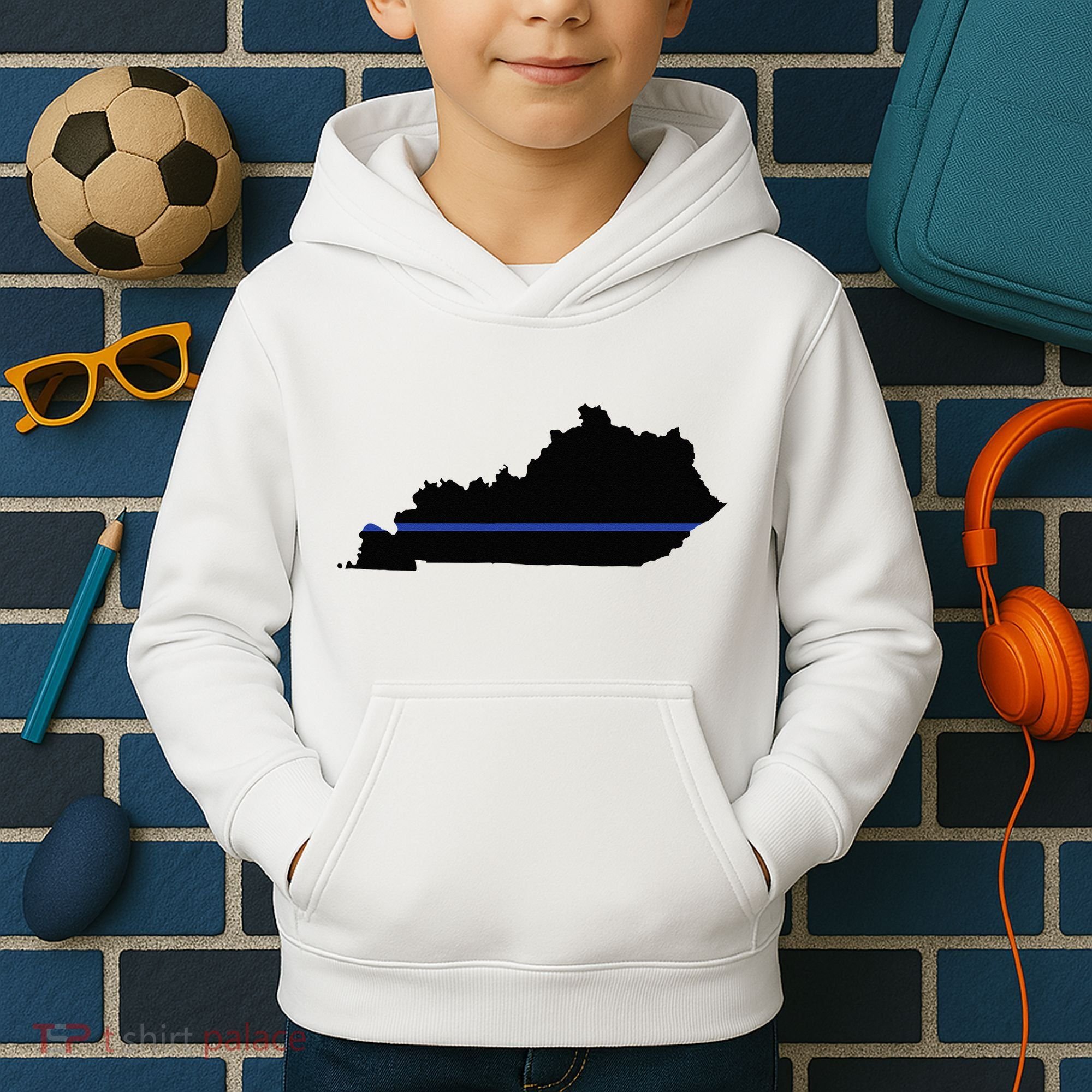 Kentucky State Map Police Law Enforcement Blue Line Kids Hoodie