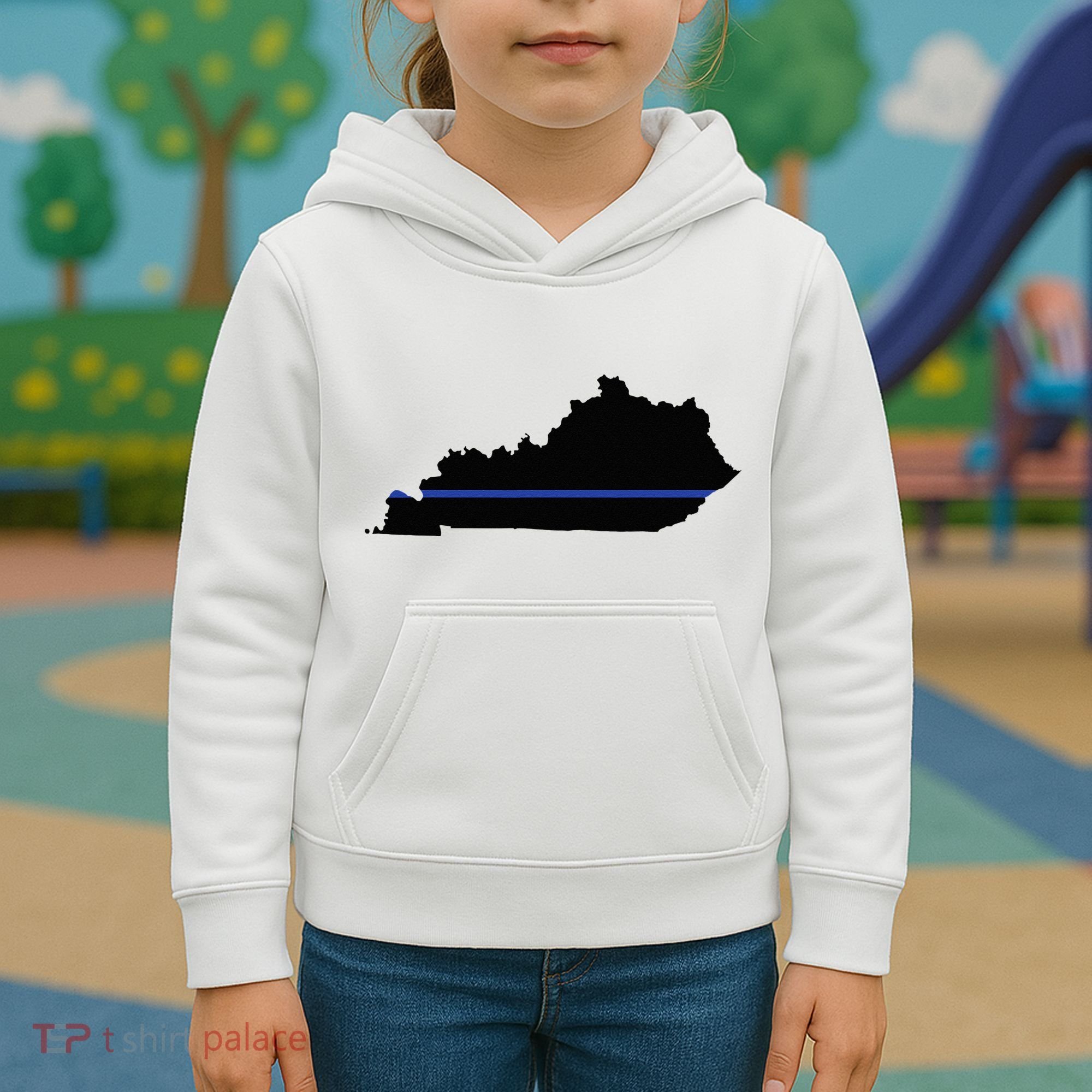 Kentucky State Map Police Law Enforcement Blue Line Kids Hoodie