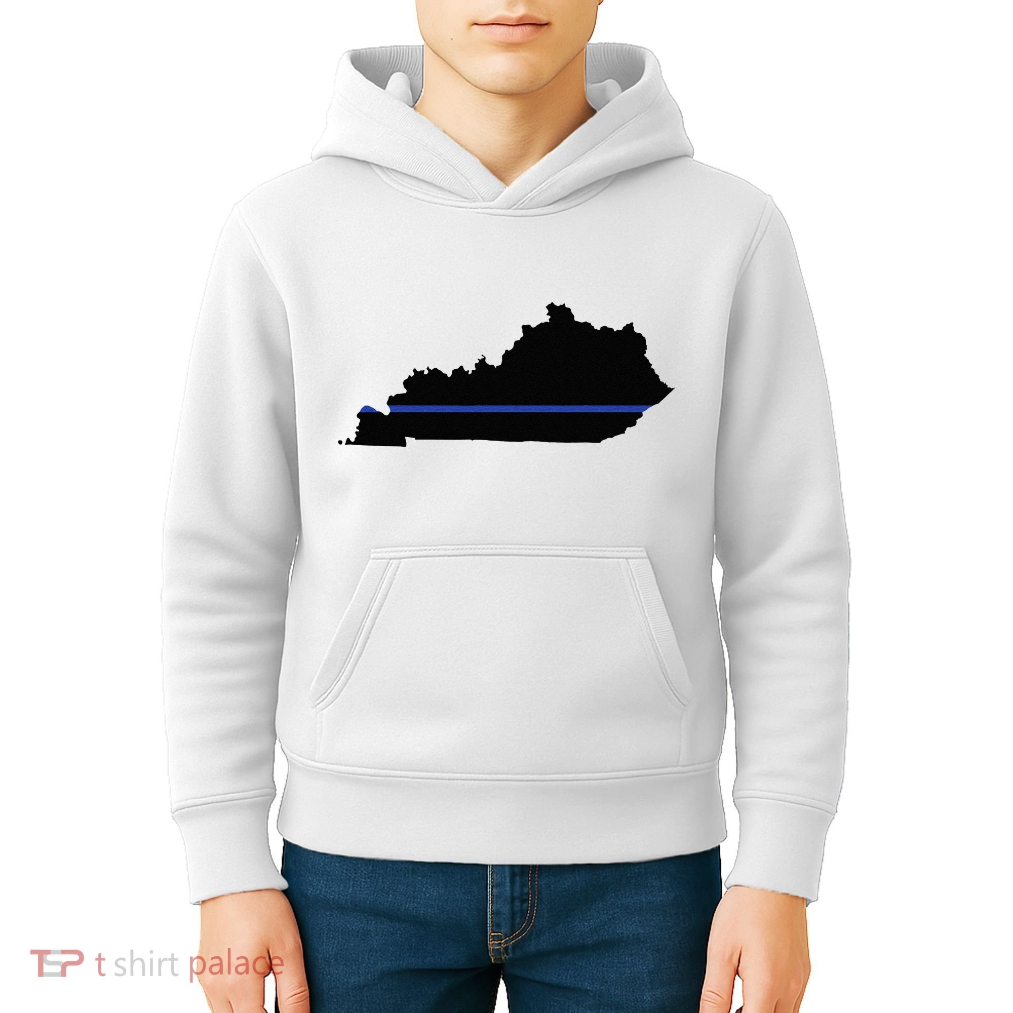 Kentucky State Map Police Law Enforcement Blue Line Kids Hoodie