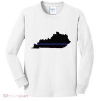 Kentucky State Map Police Law Enforcement Blue Line Kids Long Sleeve Shirt thumb 0