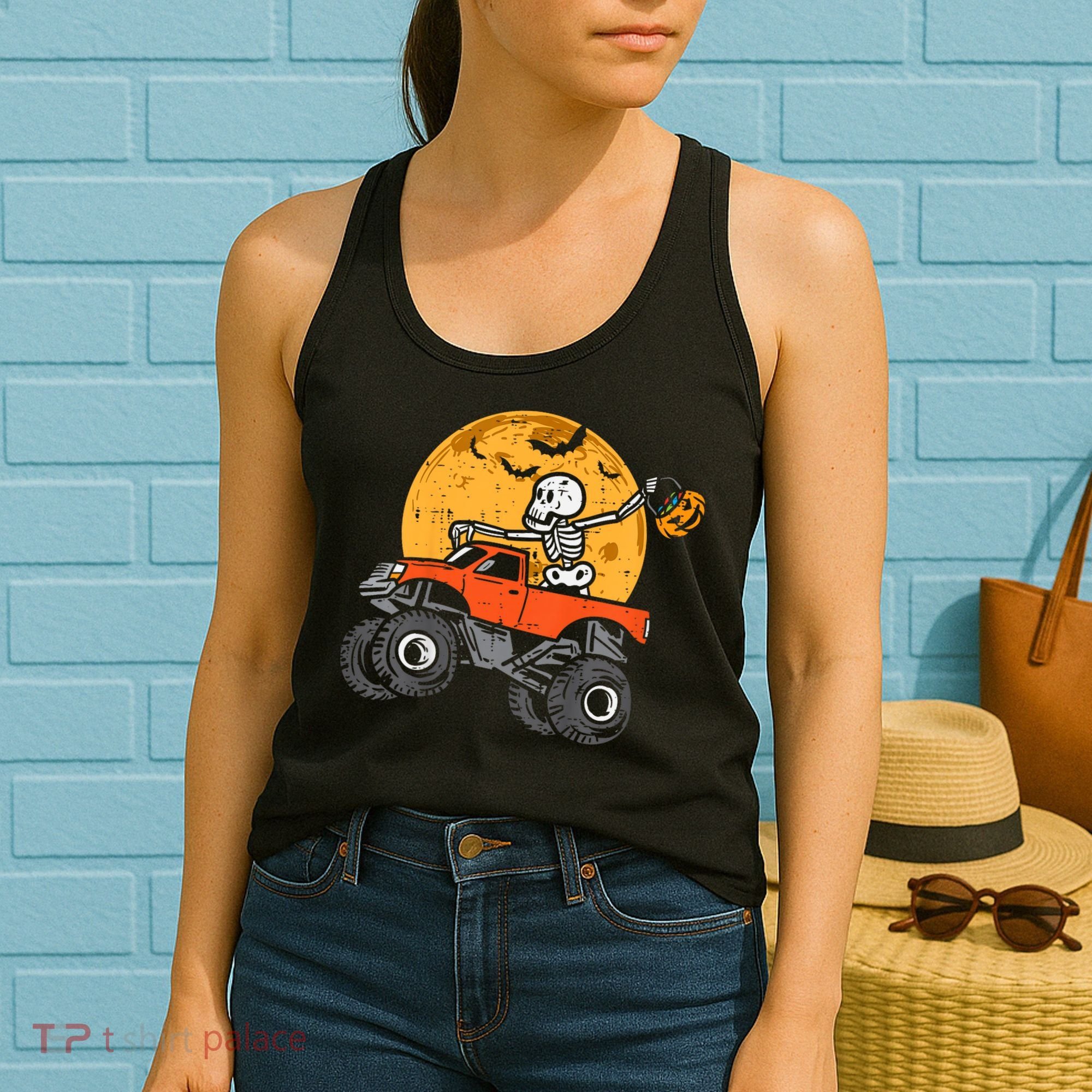 Kids Skeleton Monster Truck Moon Candy Toddler Boys Halloween Kid Women's Tank Top