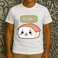 Kawaii Sushi Oishii! Cute Food Illustration T-Shirt thumb 3