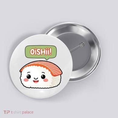 Kawaii Sushi Oishii! Cute Food Illustration Button