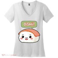 Kawaii Sushi Oishii! Cute Food Illustration Women's V-Neck T-Shirt thumb 0