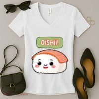 Kawaii Sushi Oishii! Cute Food Illustration Women's V-Neck T-Shirt thumb 2