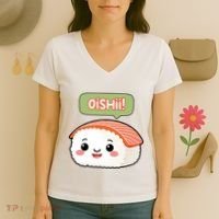 Kawaii Sushi Oishii! Cute Food Illustration Women's V-Neck T-Shirt thumb 3