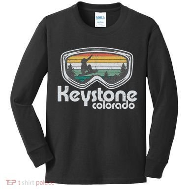 Keystone Snowboarding Retro Colorado Mountain Snowboard  Kids Long Sleeve Shirt