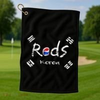 Korean Soccer Red With Korean Flag Golf Towel thumb 1