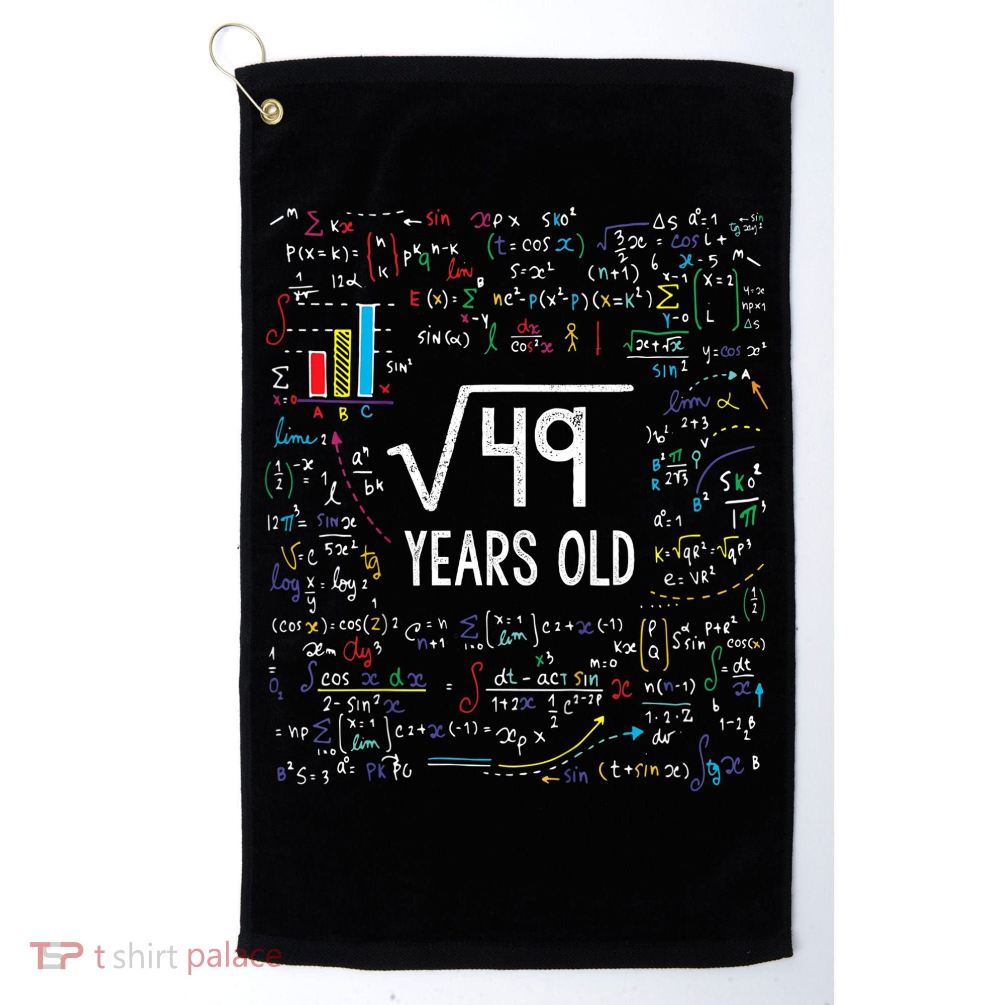 Square Root Of 49 7th Birthday 7 Year Old Funny Gift Math Bday Cool Gift Golf Towel