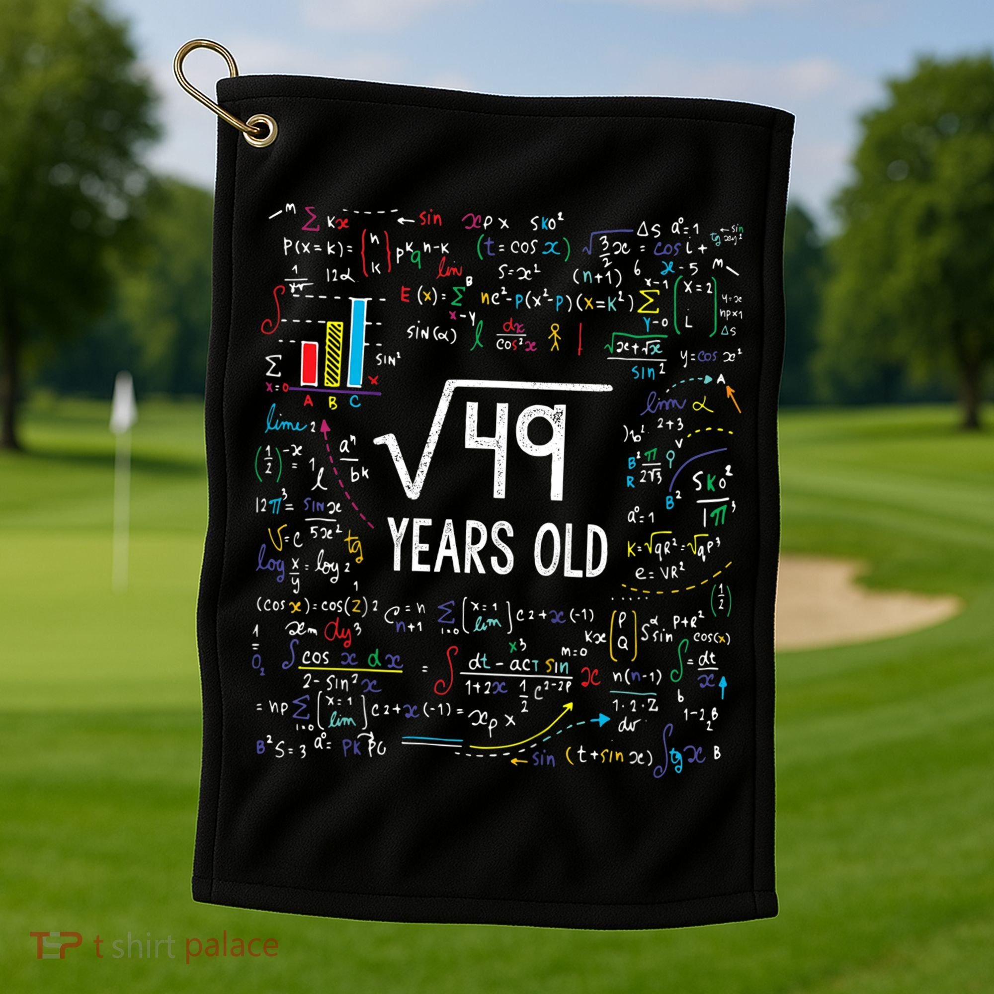Square Root Of 49 7th Birthday 7 Year Old Funny Gift Math Bday Cool Gift Golf Towel