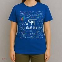 Square Root Of 49 7th Birthday 7 Year Old Funny Gift Math Bday Cool Gift T-Shirt thumb 4