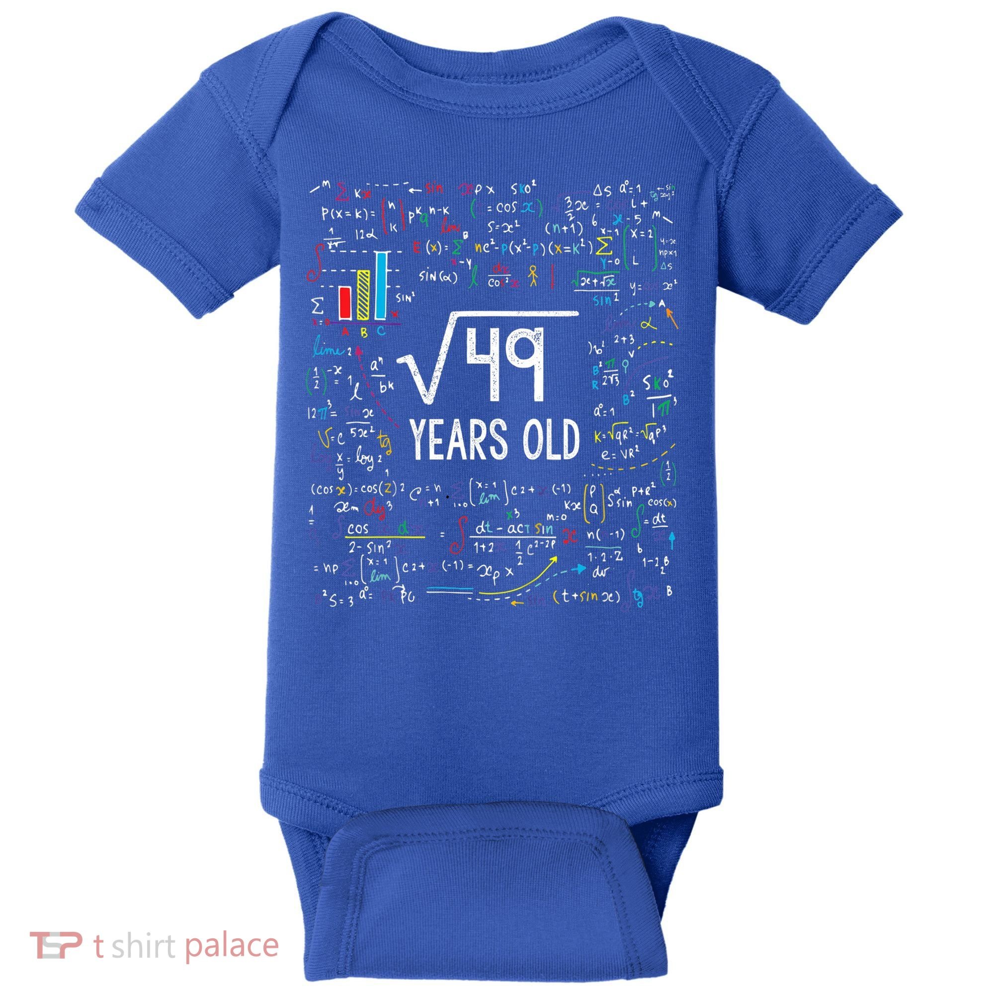 Square Root Of 49 7th Birthday 7 Year Old Funny Gift Math Bday Cool Gift Baby Bodysuit