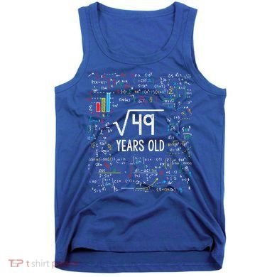 Square Root Of 49 7th Birthday 7 Year Old Funny Gift Math Bday Cool Gift Tank Top