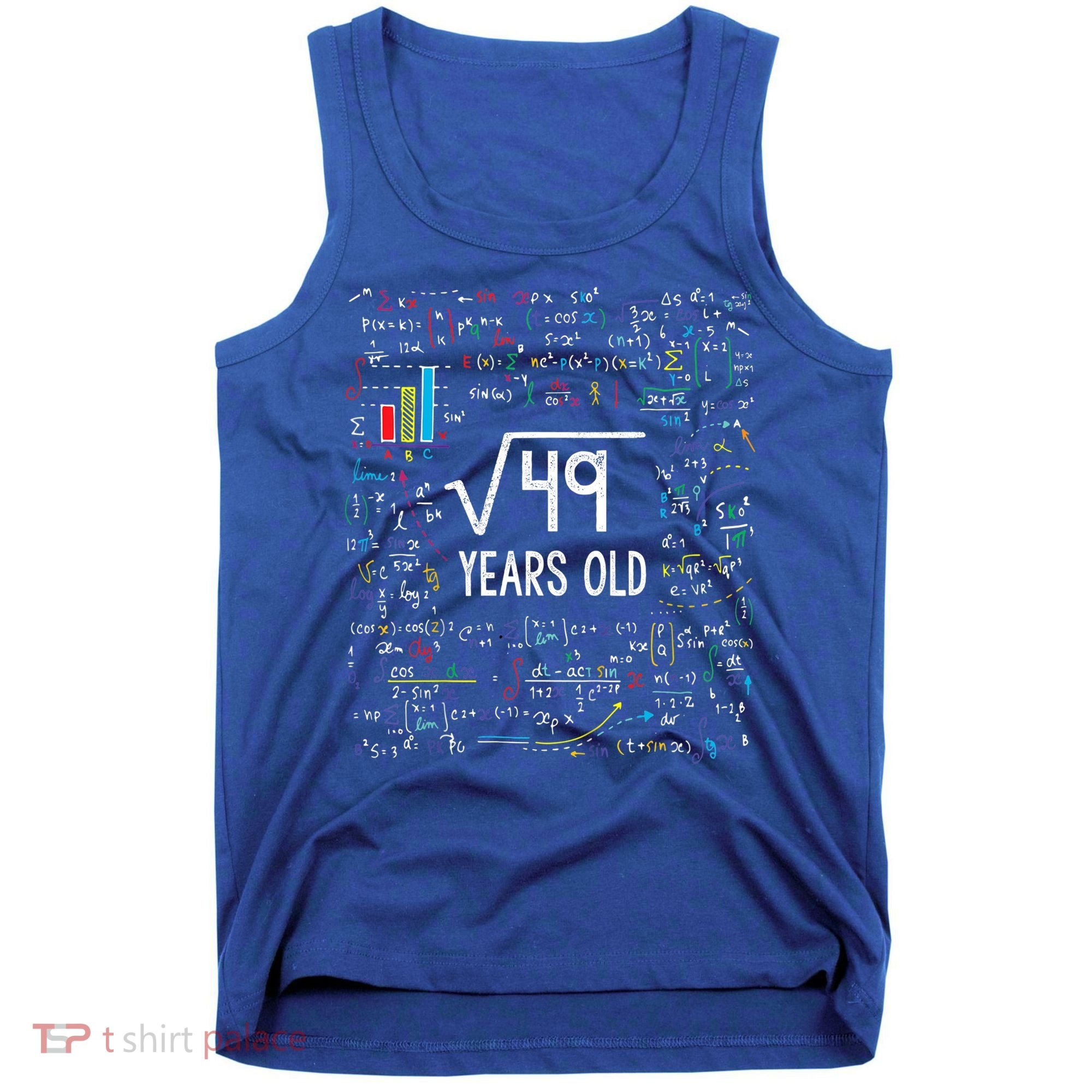 Square Root Of 49 7th Birthday 7 Year Old Funny Gift Math Bday Cool Gift Tank Top