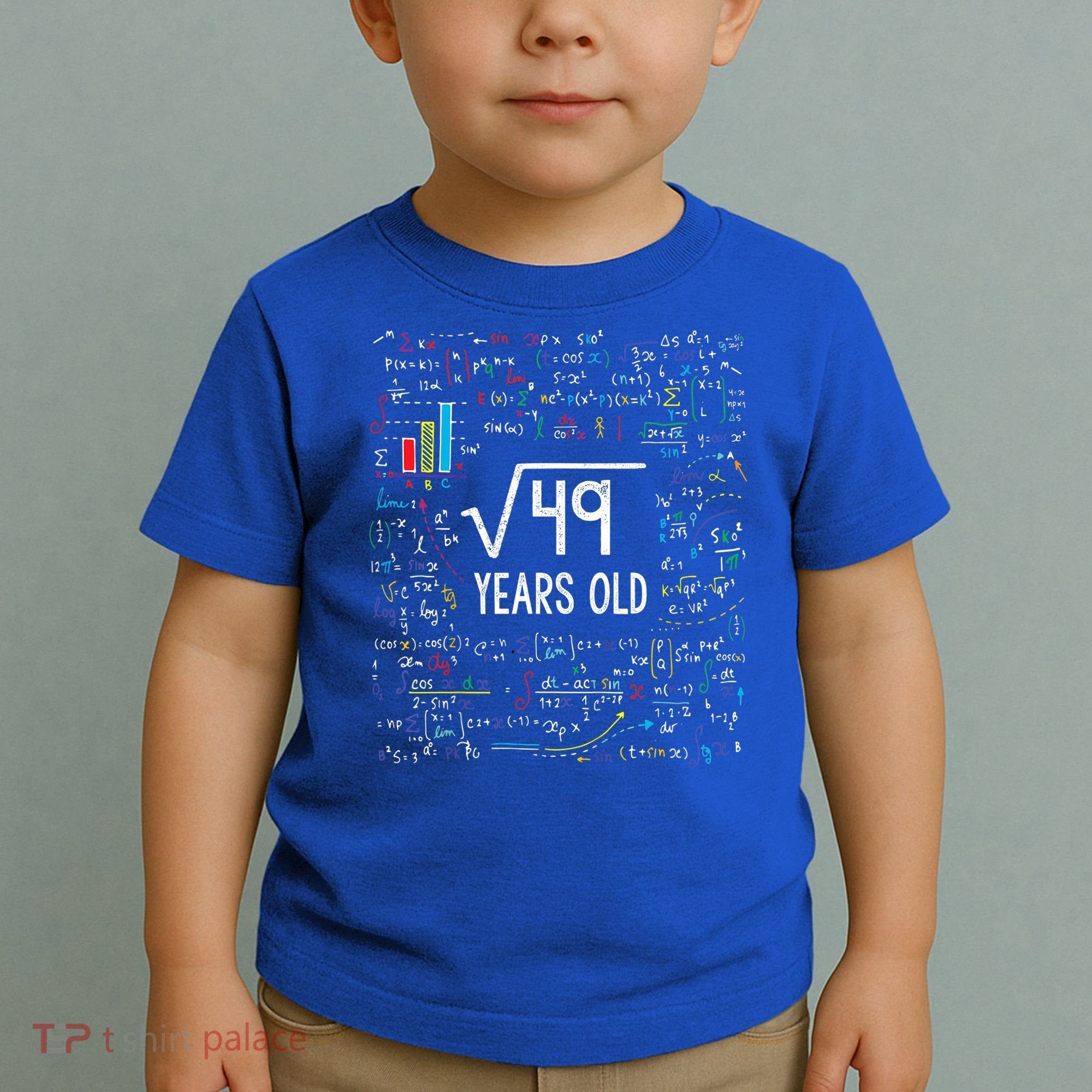 Square Root Of 49 7th Birthday 7 Year Old Funny Gift Math Bday Cool Gift Toddler T-Shirt